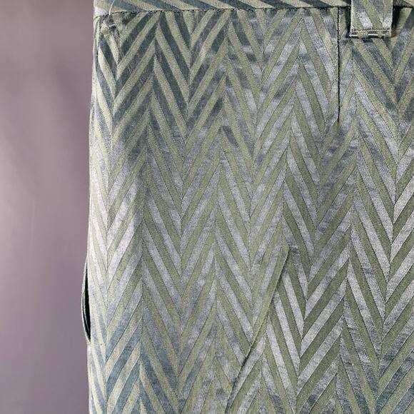 Size 32 Green Herringbone Jacquard Linen Silk Cropped Casual Pants - Picture 5 of 9